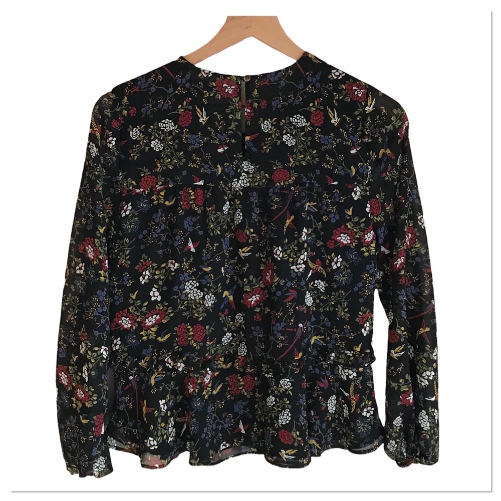 Madewell Ruffle Peplum Top In Finch Floral Black Red Multi Color Size XXS - Picture 5 of 9